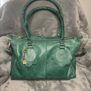 French Connection faux leather green satchel